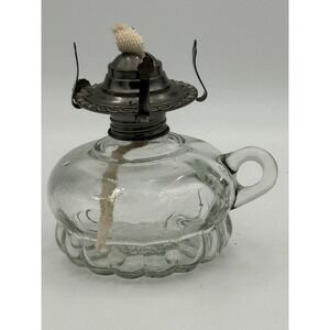 Lamplight Farms Clear Glass Finger Oil Lamp P&A Risdon Mfg Burner Antique Style